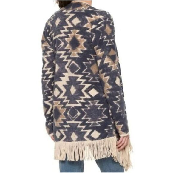 Lucky brand Aztec print fringed brushed knit cardigan M - Picture 11 of 12